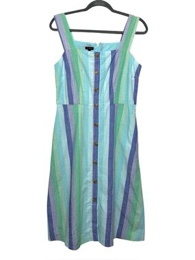 Talbots Beachcomber Stripe Midi Dress Fit Flare Square Neck Size 4 NWT